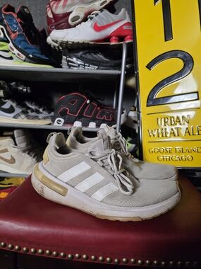 🔥 Adidas Men's Size 10 Beige Knit Runner Sneakers Cloudfoam